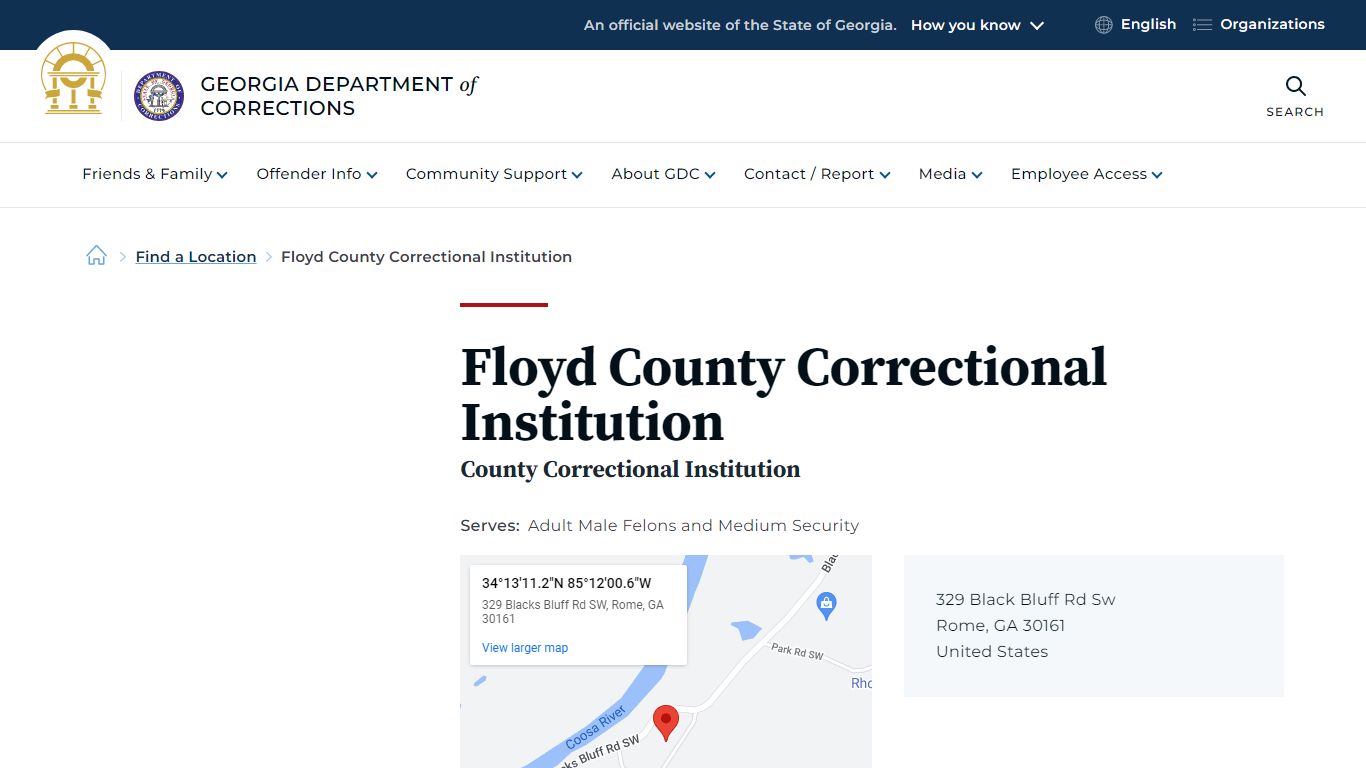 Floyd County Correctional Institution | Georgia Department of Corrections
