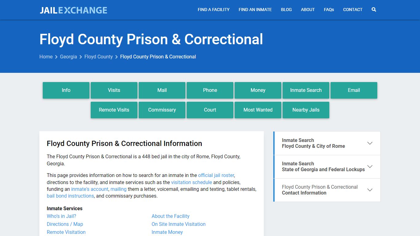 Floyd County Prison & Correctional, GA Inmate Search, Information